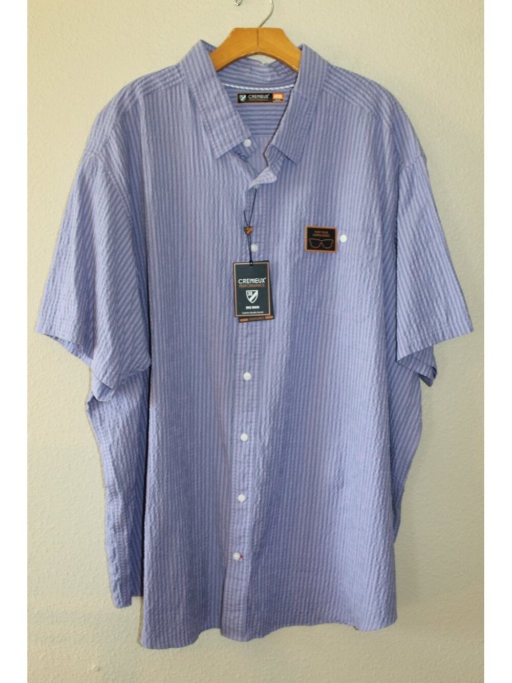 Cremieux Mens Purple Striped Seersucker Short Sleeve Button Up 4XB NWT